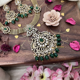 Duel Peacock Hasli Victorian Diamond Neckpiece-Green Beads-VV1936